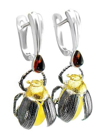Drop Amber Earrings In Sterling Silver The Scarab, image , picture 3