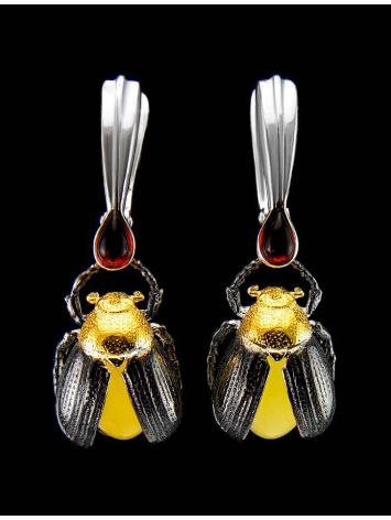 Drop Amber Earrings In Sterling Silver The Scarab, image , picture 2