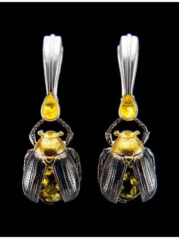 Drop Amber Earrings In Sterling Silver The Scarab, image , picture 2