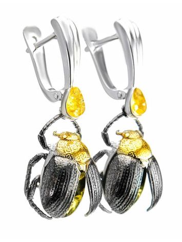 Drop Amber Earrings In Sterling Silver The Scarab, image , picture 3