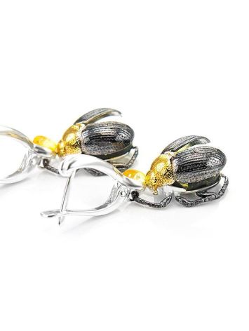 Drop Amber Earrings In Sterling Silver The Scarab, image , picture 4