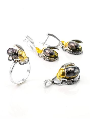 Drop Amber Earrings In Sterling Silver The Scarab, image , picture 5