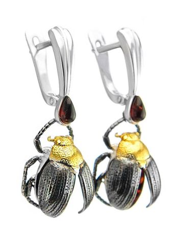 Drop Amber Earrings In Sterling Silver The Scarab, image , picture 3