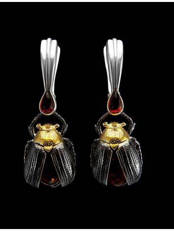 Drop Amber Earrings In Sterling Silver The Scarab, image , picture 5