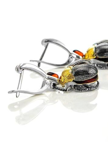Drop Amber Earrings In Sterling Silver The Scarab, image , picture 4