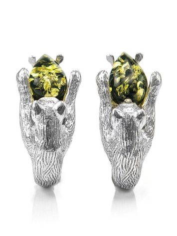 Cute And Fabulous Sterling Silver Earrings With Green Amber The Cats, image , picture 4