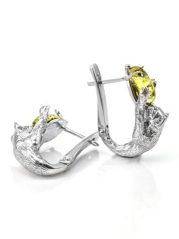 Cute And Fabulous Sterling Silver Earrings With Green Amber The Cats, image , picture 6