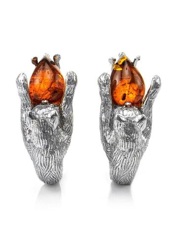 Cute And Fabulous Sterling Silver Earrings With Cognac Amber The Cats, image , picture 2
