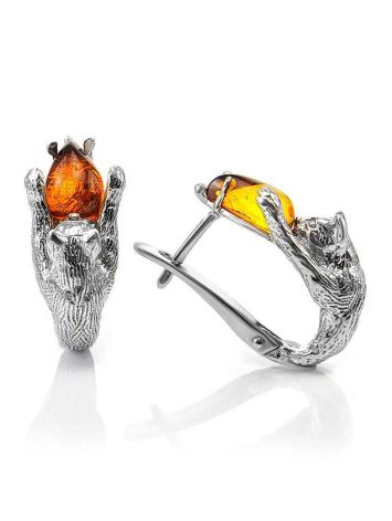 Cute And Fabulous Sterling Silver Earrings With Cognac Amber The Cats, image , picture 4
