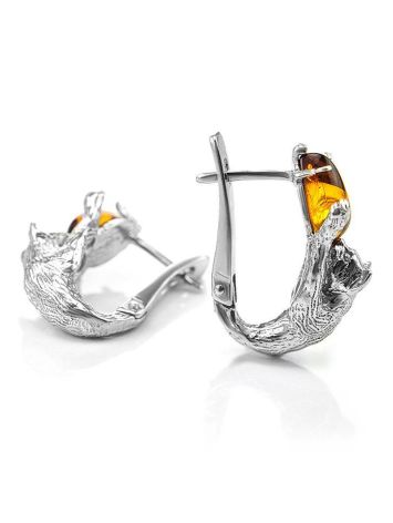 Cute And Fabulous Sterling Silver Earrings With Cognac Amber The Cats, image , picture 6
