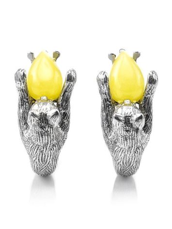 Cute And Fabulous Sterling SilverEarrings With Honey Amber The Cats Collection, image , picture 3