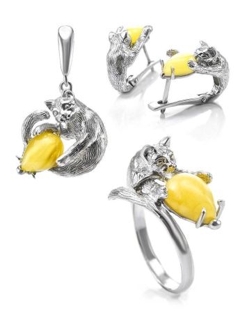 Cute And Fabulous Sterling SilverEarrings With Honey Amber The Cats Collection, image , picture 5