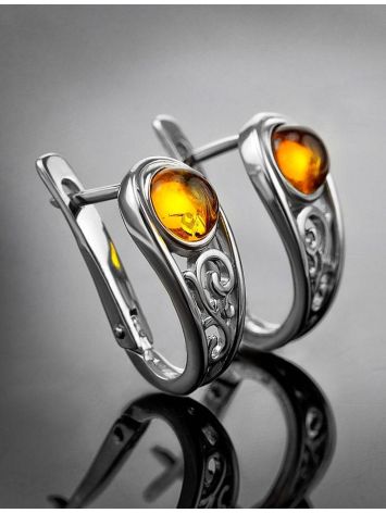 Cute Silver Earrings With Cognac Amber The Scheherazade, image , picture 2