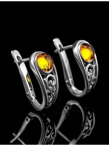 Cute Silver Earrings With Cognac Amber The Scheherazade, image , picture 4