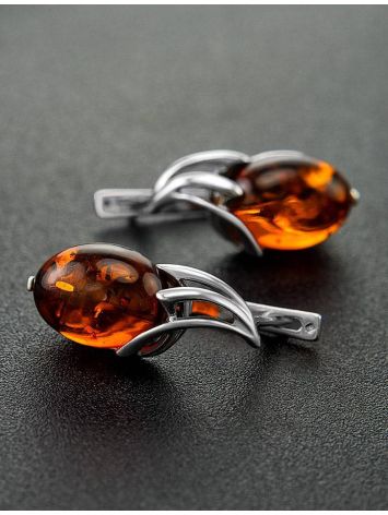 Cognac Amber Earrings In Sterling Silver The Palermo, image , picture 2