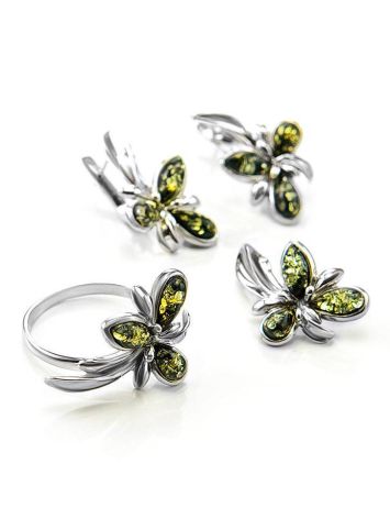Sterling Silver Earrings With Green Amber The Verbena, image , picture 7