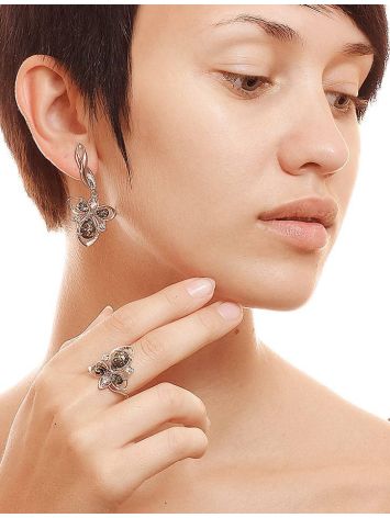 Bold Silver Earrings With Green Amber And Crystals The Edelweiss, image , picture 2