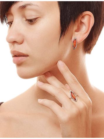 Cognac Amber Earrings In Sterling Silver The Ballade, image , picture 2