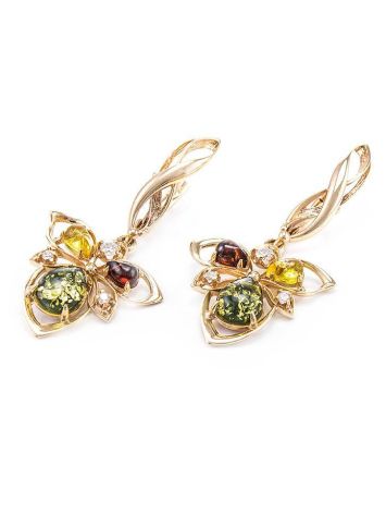 Drop Amber Earrings In Gold With Crystals The Edelweiss, image , picture 5