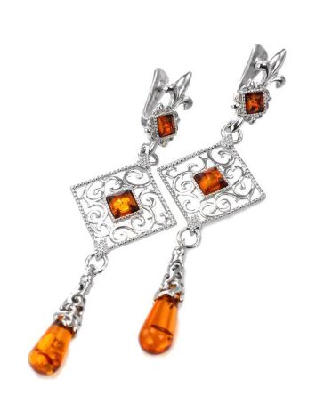 Sterling Silver Dangle Earrings With Cognac Amber The Arabesque, image , picture 5
