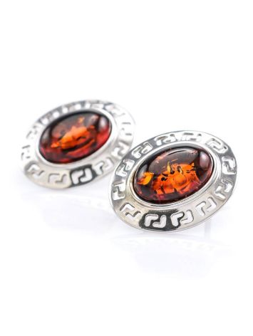 Geometric Design Silver Amber Earrings The Ellas, image , picture 3