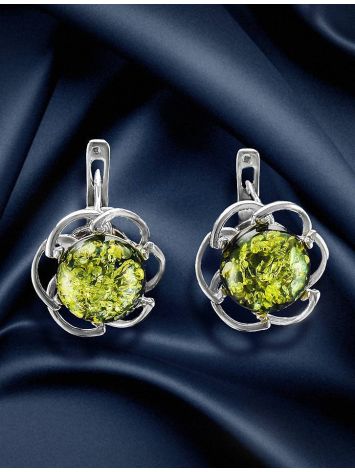 Cute Green Amber Earrings In Sterling Silver The Daisy, image , picture 2