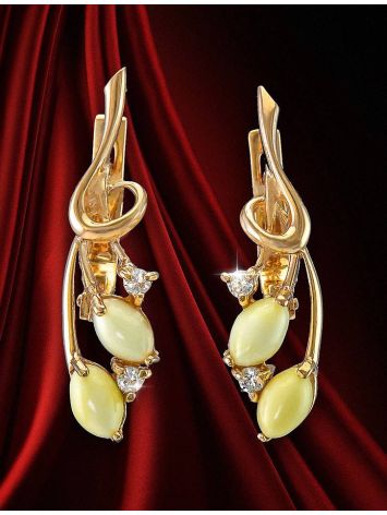 White Amber Earrings In Gold With Crystals The Verbena, image , picture 2