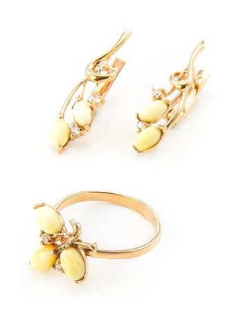 White Amber Earrings In Gold With Crystals The Verbena, image , picture 5