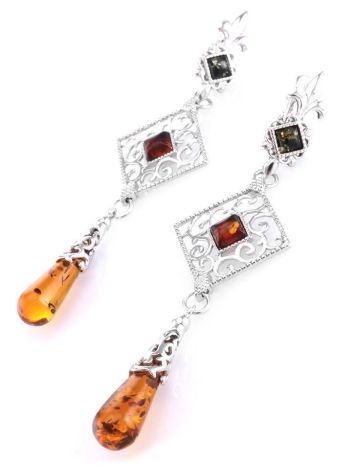 Silver Dangle Earrings With Multicolor Amber The Arabesque, image , picture 3