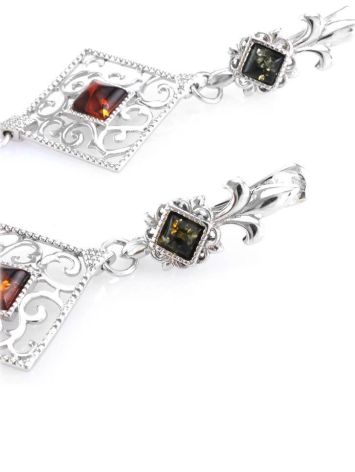 Silver Dangle Earrings With Multicolor Amber The Arabesque, image , picture 5