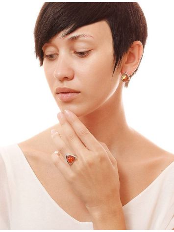 Triangle Silver Earrings With Cognac Amber The Mistral, image , picture 3