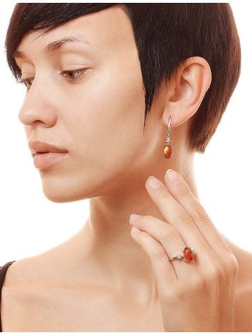 Classy Cognac Amber Earrings In Sterling Silver With Crystals The Nostalgia, image , picture 3