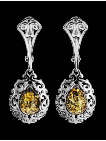 Sterling Silver Drop Earrings With Green Amber The Luxor, image , picture 3