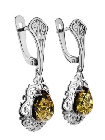 Sterling Silver Drop Earrings With Green Amber The Luxor, image , picture 4