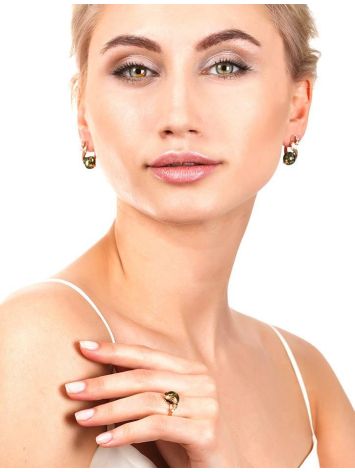 Refined Green Amber Earrings With Crystals The Swan, image , picture 2