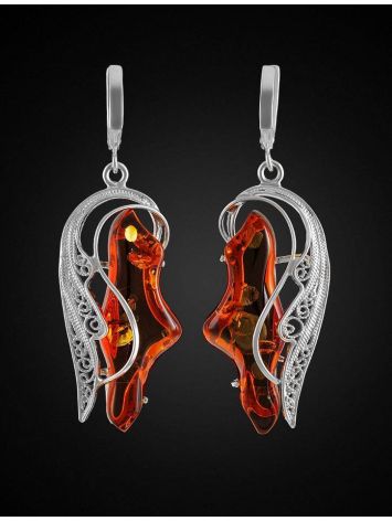 Bold Drop Amber Earrings In Sterling Silver The Dew, image , picture 3