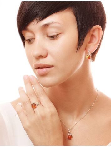 Stylish Cognac Amber Earrings In Sterling Silver The Shanghai, image , picture 3
