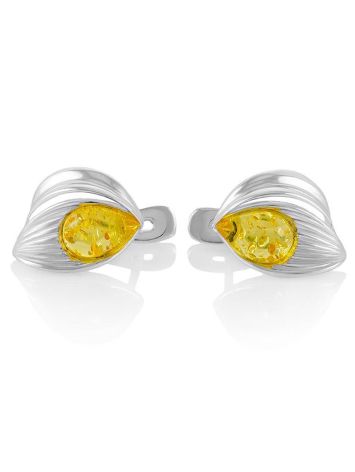 Lemon Amber Earrings In Sterling Silver The Bee, image , picture 3