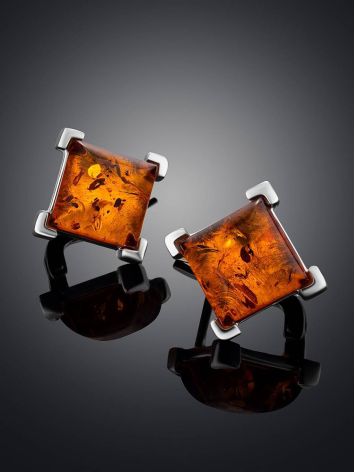 Square amber Earrings In Sterling Silver The Athena, image , picture 2