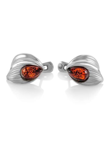 Bright Silver Earrings With Cherry Amber The Bee, image , picture 3