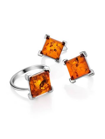 Square amber Earrings In Sterling Silver The Athena, image , picture 4