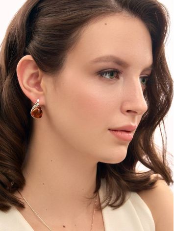 Cognac Amber Earrings In Sterling Silver The Acapulco, image , picture 3