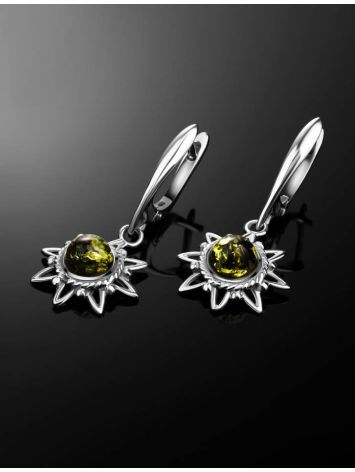 Sterling Silver Dangles With Green Amber The Helios, image , picture 2