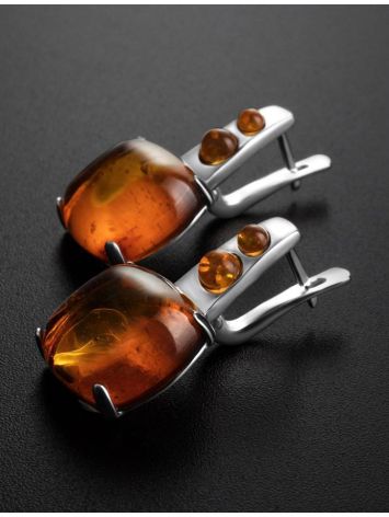 Luminous Cognac Amber Earrings In Sterling Silver The Prussia, image , picture 2