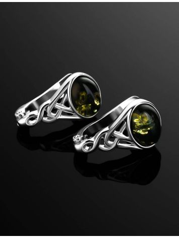 Refined Silver Earrings With Green Amber The Freya, image , picture 2