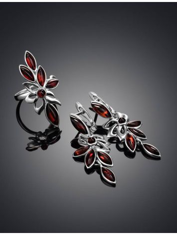 Floral Silver Earrings With Bright Cherry Amber The Verbena, image , picture 5