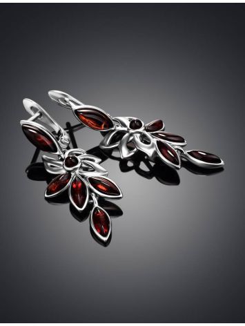 Floral Silver Earrings With Bright Cherry Amber The Verbena, image , picture 2