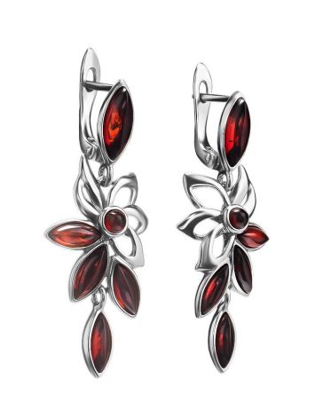 Floral Silver Earrings With Bright Cherry Amber The Verbena, image , picture 4