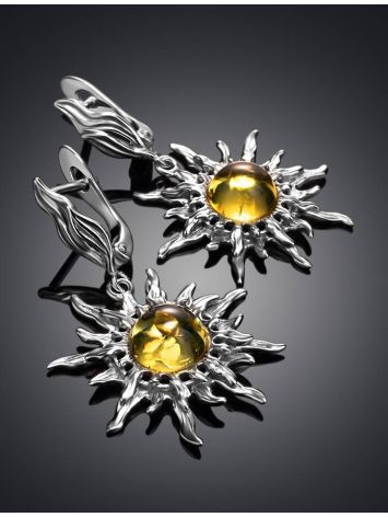 Drop Amber Earrings In Sterling Silver The Helios, image , picture 2