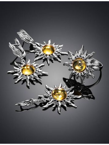 Drop Amber Earrings In Sterling Silver The Helios, image , picture 5